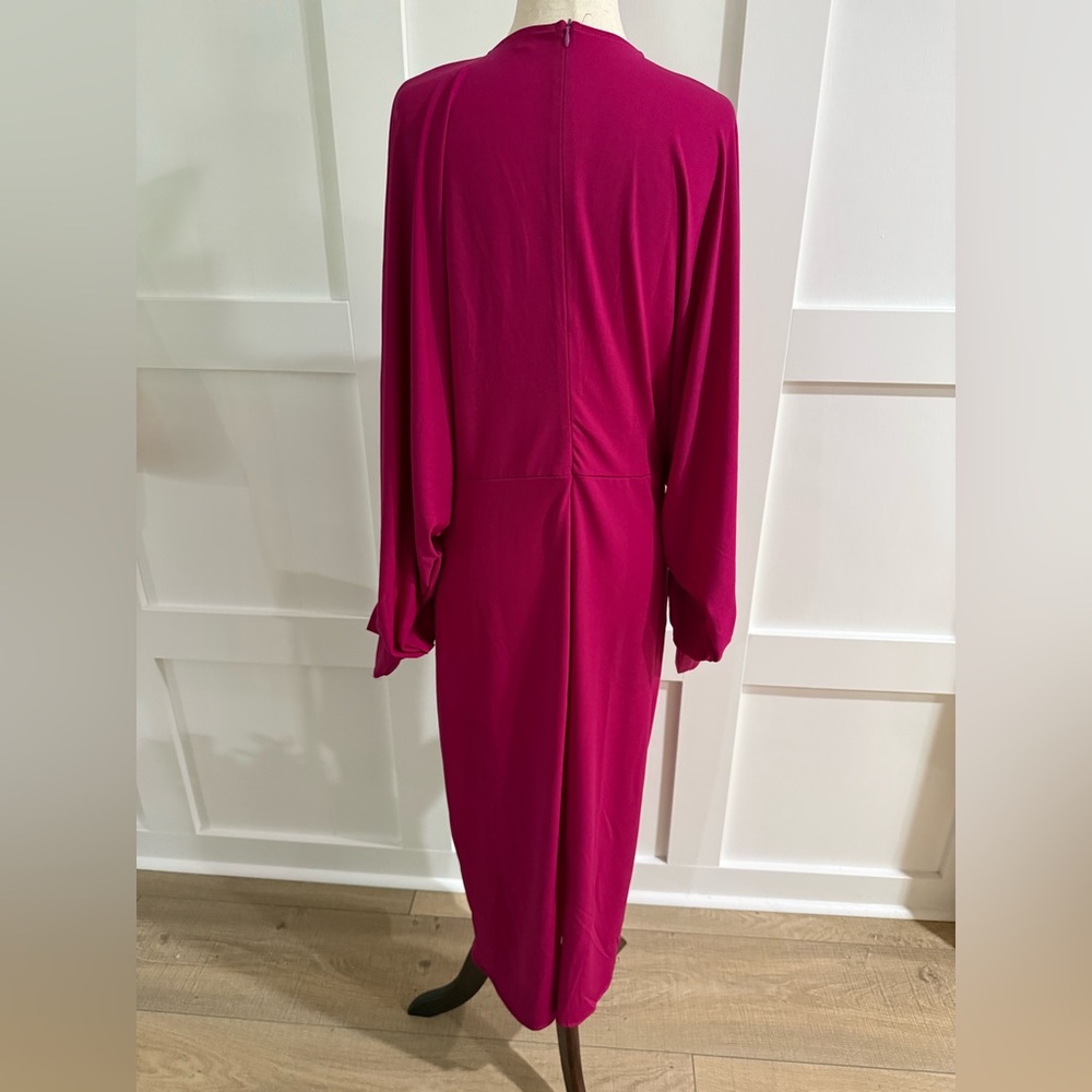 Batwing Sleeve Split Back Fuschia Fitted Dress – Size L – NWOT - Picture 6 of 8